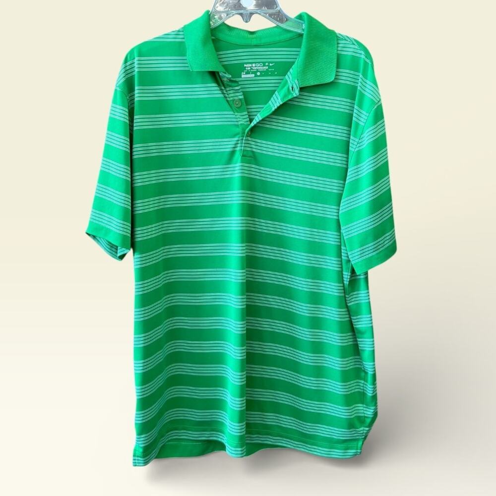 Nike Golf Performance Polo Mens XL Dri Fit Green White Stripe Athletic Stretch
